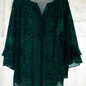 Green shirt with Blue Pattern